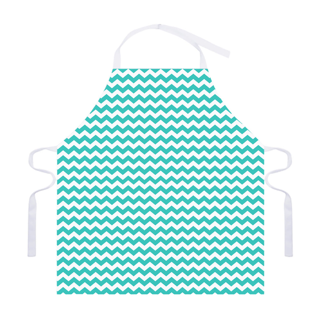 Teal And White Chevron Pattern Print Adjustable Apron