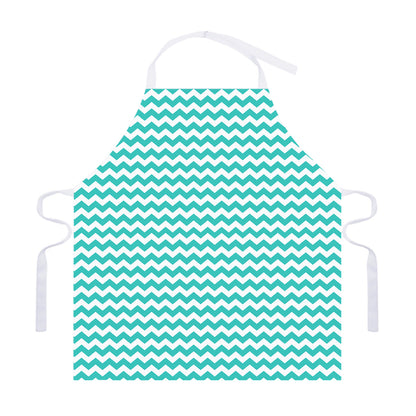 Teal And White Chevron Pattern Print Adjustable Apron