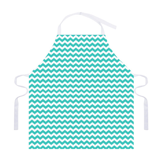 Teal And White Chevron Pattern Print Adjustable Apron