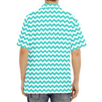 Teal And White Chevron Pattern Print Aloha Shirt