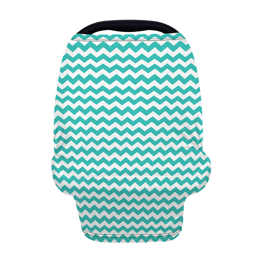Teal And White Chevron Pattern Print Baby Seat Cover