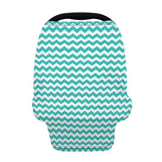 Teal And White Chevron Pattern Print Baby Seat Cover