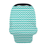 Teal And White Chevron Pattern Print Baby Seat Cover
