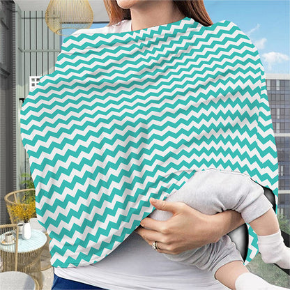 Teal And White Chevron Pattern Print Baby Seat Cover