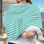 Teal And White Chevron Pattern Print Baby Seat Cover