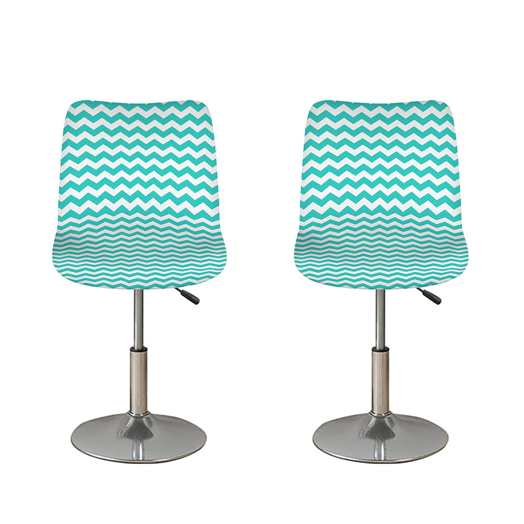 Teal And White Chevron Pattern Print Bar Stool Covers