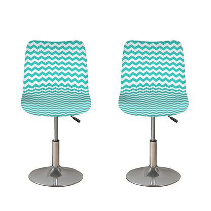Teal And White Chevron Pattern Print Bar Stool Covers