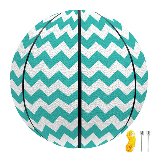 Teal And White Chevron Pattern Print Basketball