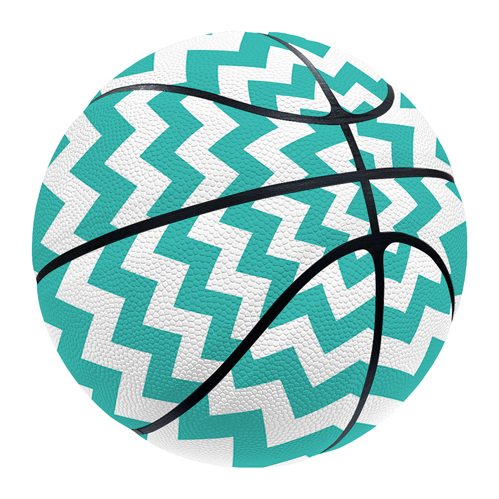 Teal And White Chevron Pattern Print Basketball