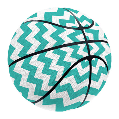 Teal And White Chevron Pattern Print Basketball