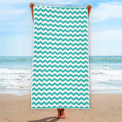Teal And White Chevron Pattern Print Beach Towel