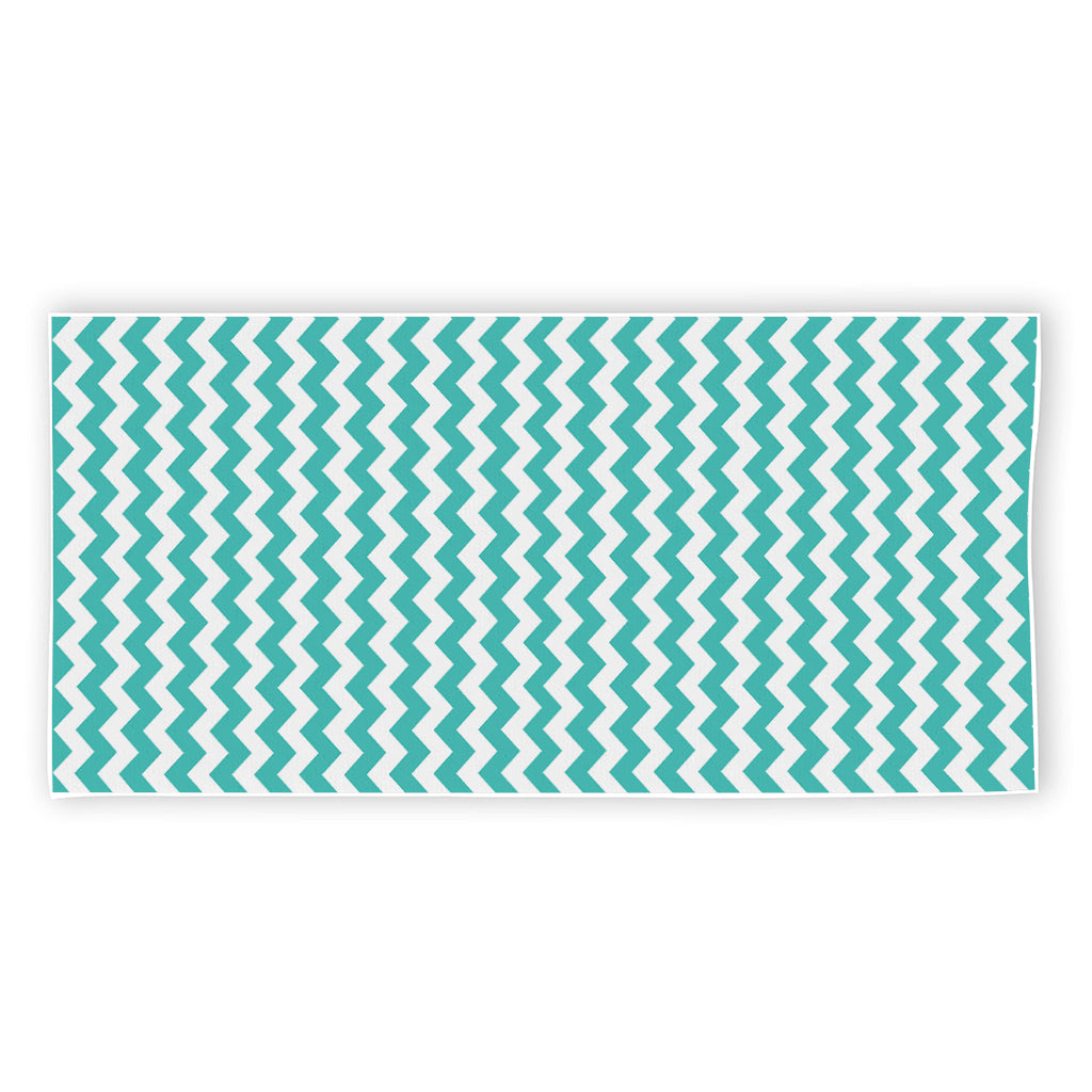 Teal And White Chevron Pattern Print Beach Towel