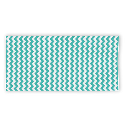 Teal And White Chevron Pattern Print Beach Towel