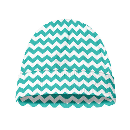 Teal And White Chevron Pattern Print Beanie