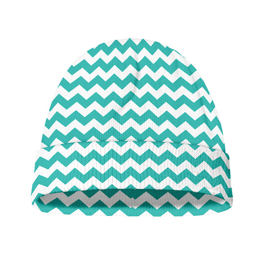 Teal And White Chevron Pattern Print Beanie