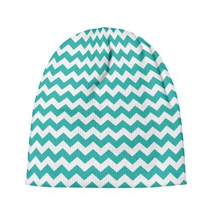 Teal And White Chevron Pattern Print Beanie