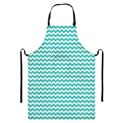 Teal And White Chevron Pattern Print Bib Apron With Pocket