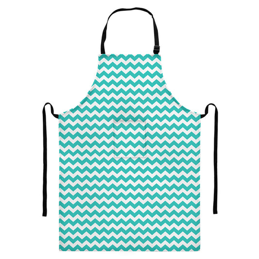 Teal And White Chevron Pattern Print Bib Apron With Pocket