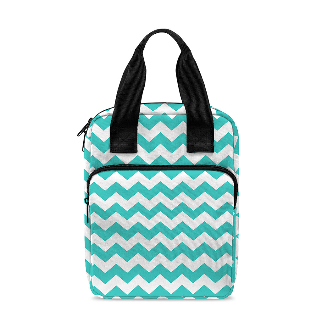 Teal And White Chevron Pattern Print Bible Tote Bag