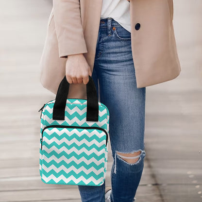 Teal And White Chevron Pattern Print Bible Tote Bag