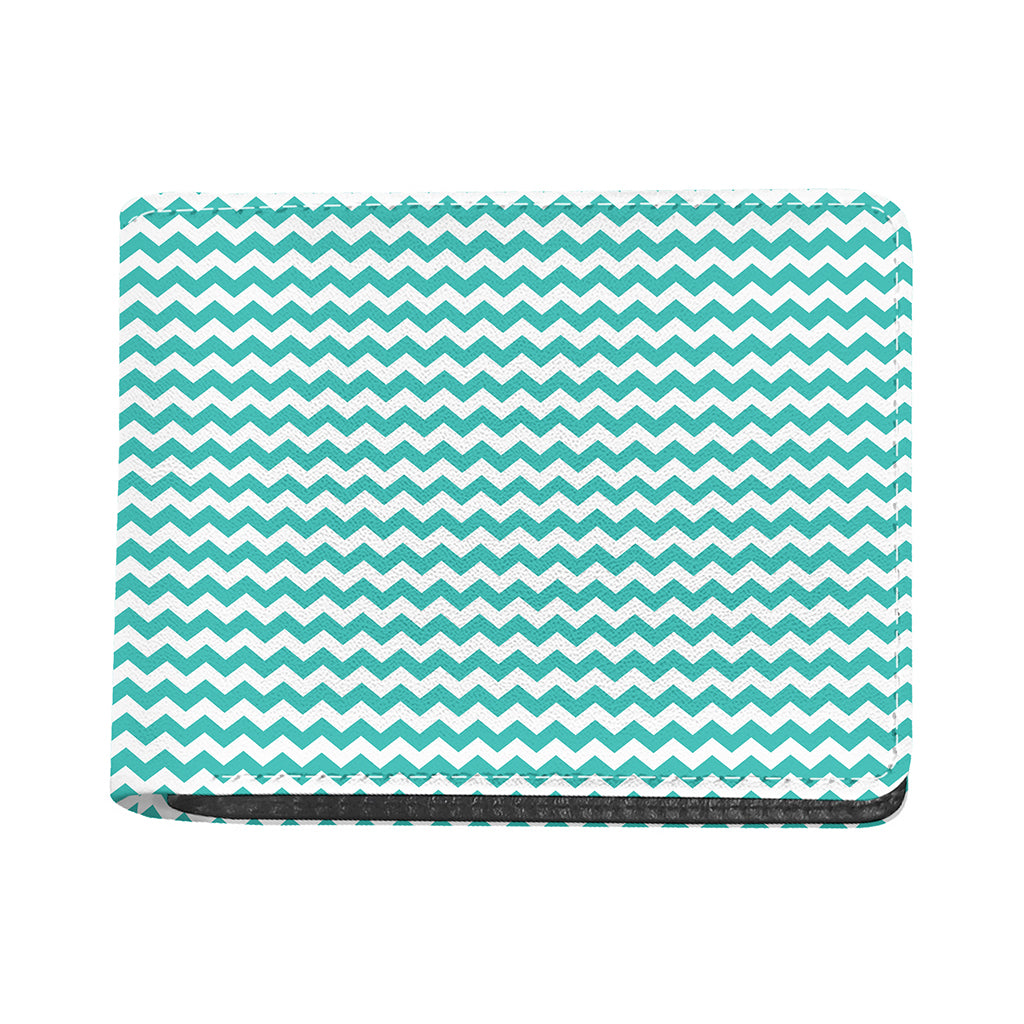 Teal And White Chevron Pattern Print Bifold Wallet