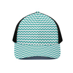 Teal And White Chevron Pattern Print Black Mesh Trucker Cap