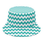 Teal And White Chevron Pattern Print Bucket Hat