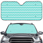 Teal And White Chevron Pattern Print Car Windshield Sun Shade