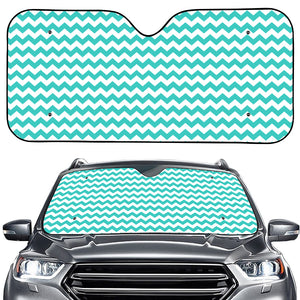 Teal And White Chevron Pattern Print Car Windshield Sun Shade