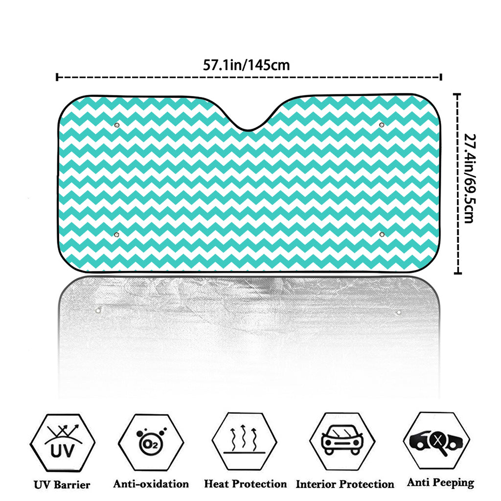 Teal And White Chevron Pattern Print Car Windshield Sun Shade