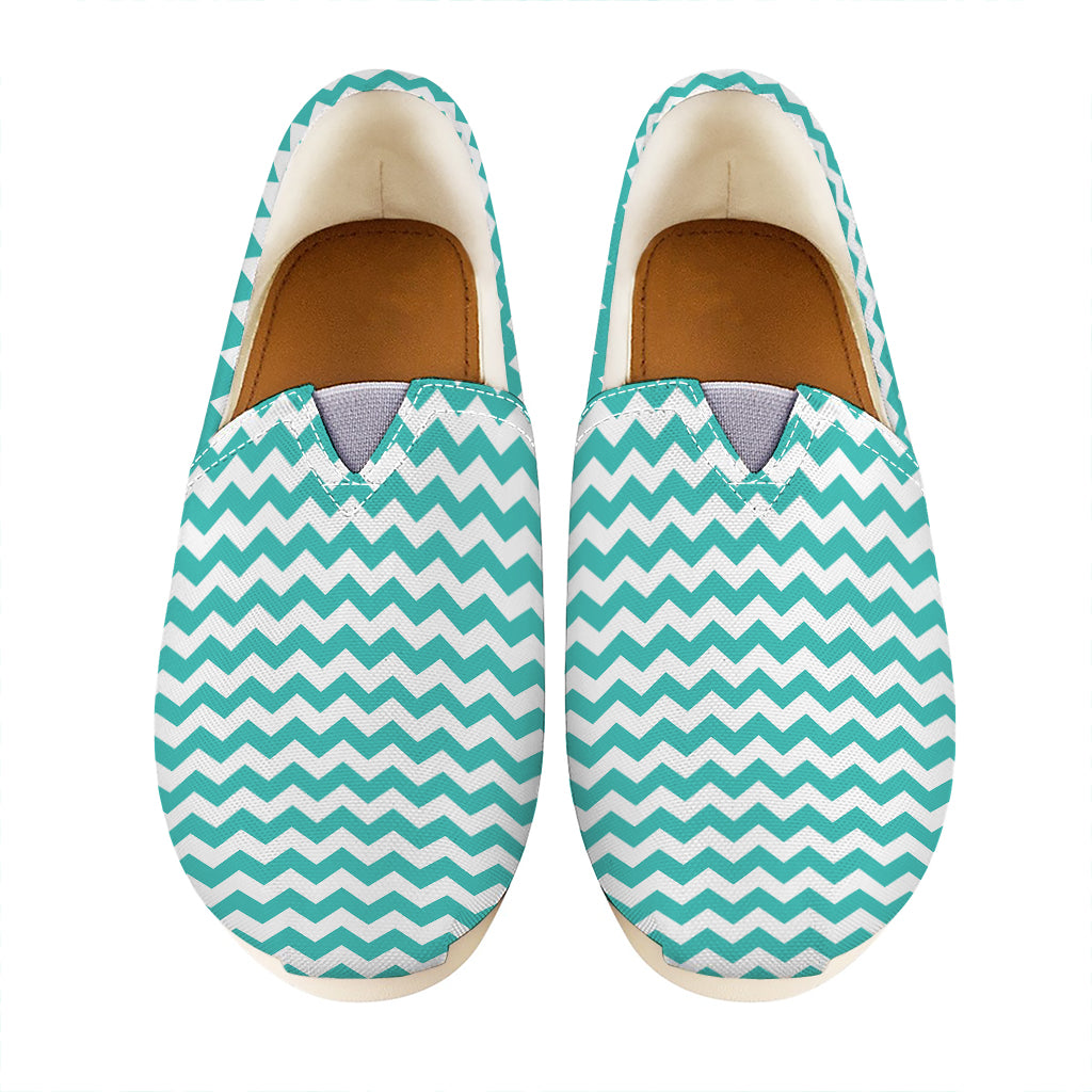 Teal And White Chevron Pattern Print Casual Shoes