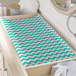 Teal And White Chevron Pattern Print Changing Pad Cover