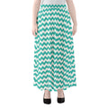 Teal And White Chevron Pattern Print Chiffon Maxi Skirt