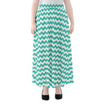 Teal And White Chevron Pattern Print Chiffon Maxi Skirt