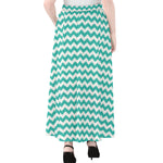 Teal And White Chevron Pattern Print Chiffon Maxi Skirt