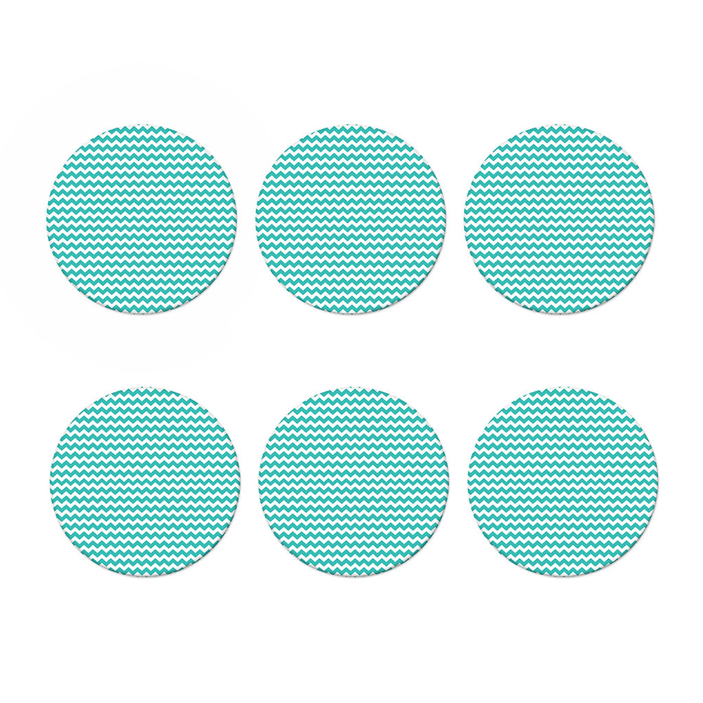 Teal And White Chevron Pattern Print Coaster Set