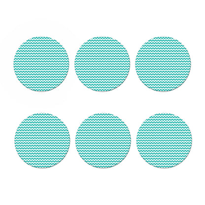 Teal And White Chevron Pattern Print Coaster Set