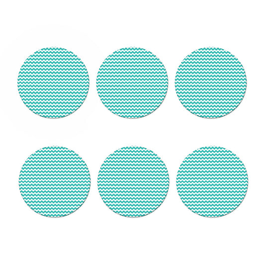 Teal And White Chevron Pattern Print Coaster Set
