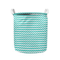 Teal And White Chevron Pattern Print Collapsible Laundry Basket