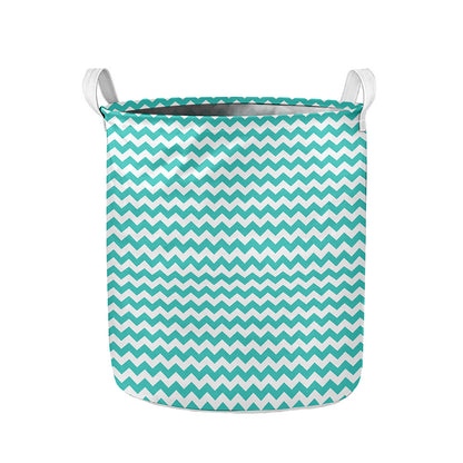 Teal And White Chevron Pattern Print Collapsible Laundry Basket