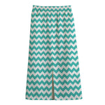 Teal And White Chevron Pattern Print Cotton Front Slit Maxi Skirt