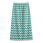 Teal And White Chevron Pattern Print Cotton Front Slit Maxi Skirt