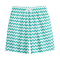 Teal And White Chevron Pattern Print Cotton Shorts