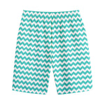 Teal And White Chevron Pattern Print Cotton Shorts