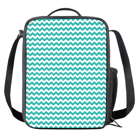 Teal And White Chevron Pattern Print Crossbody Lunch Bag