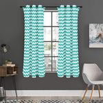 Teal And White Chevron Pattern Print Curtain