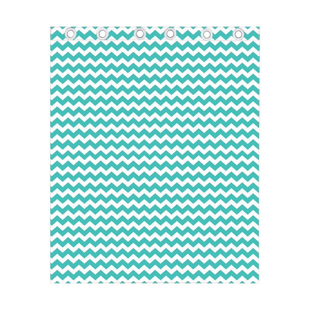 Teal And White Chevron Pattern Print Curtain