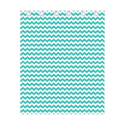 Teal And White Chevron Pattern Print Curtain
