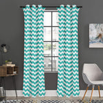 Teal And White Chevron Pattern Print Curtain