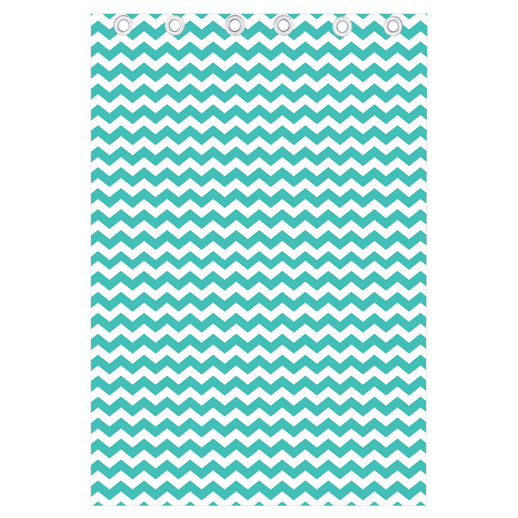 Teal And White Chevron Pattern Print Curtain